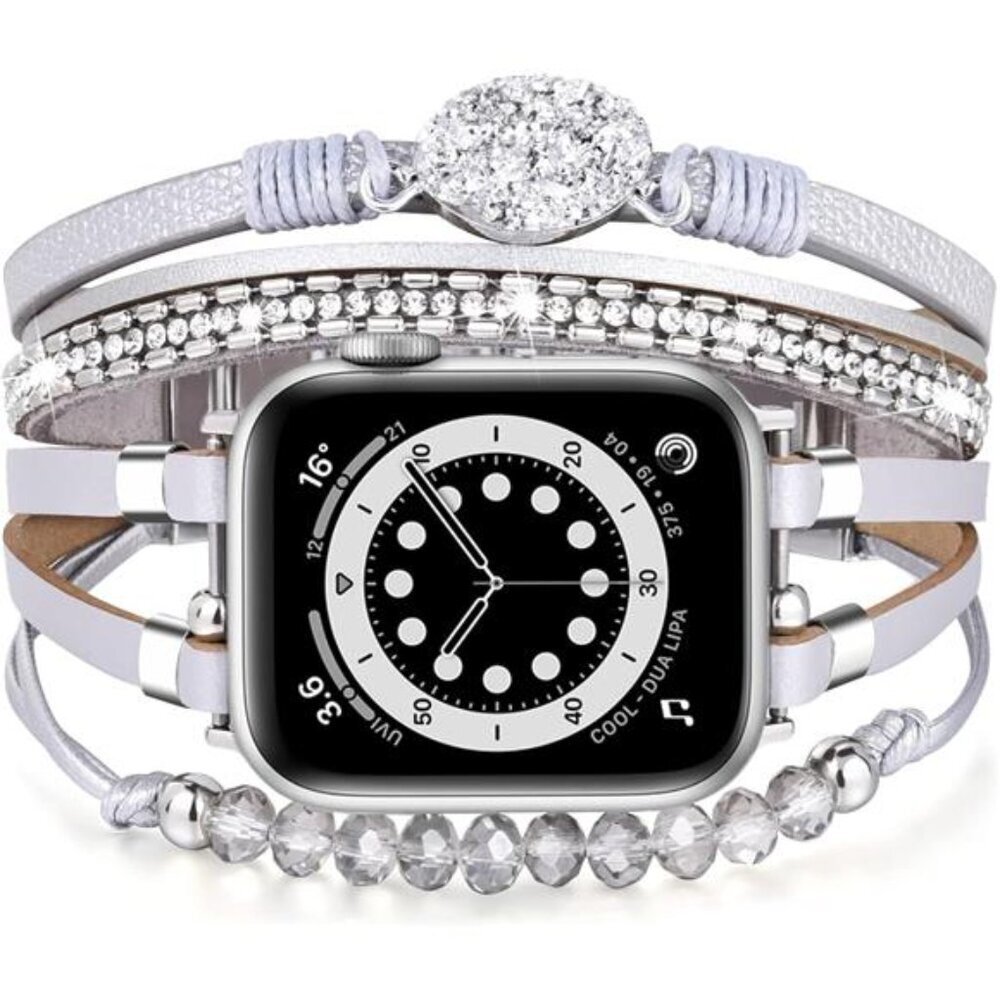 NEW Silver Beaded Boho Multilayer Apple Watch Band